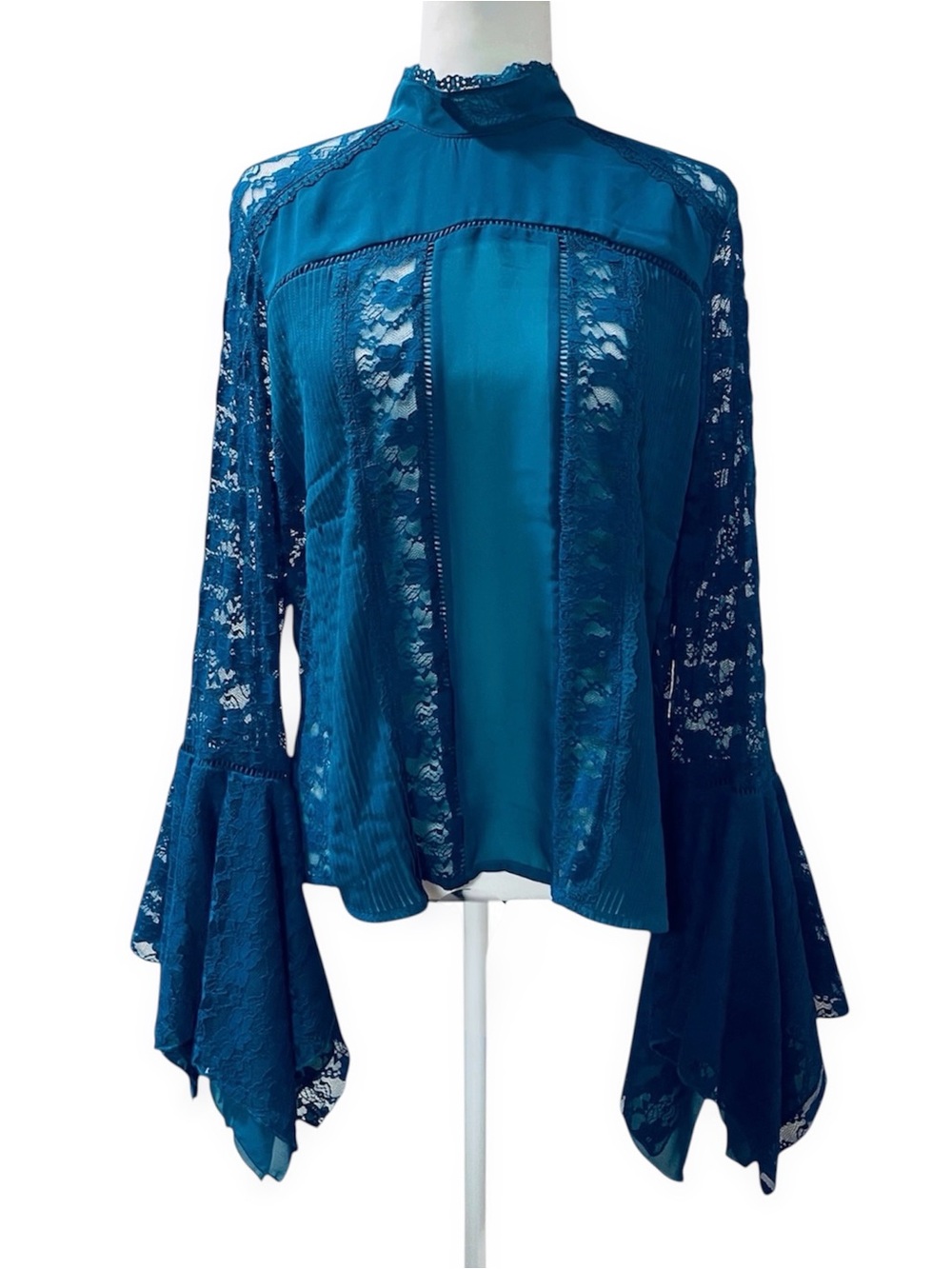 ✨NEW Venus Teal Lace High-Neck Bell Sleeve Blouse